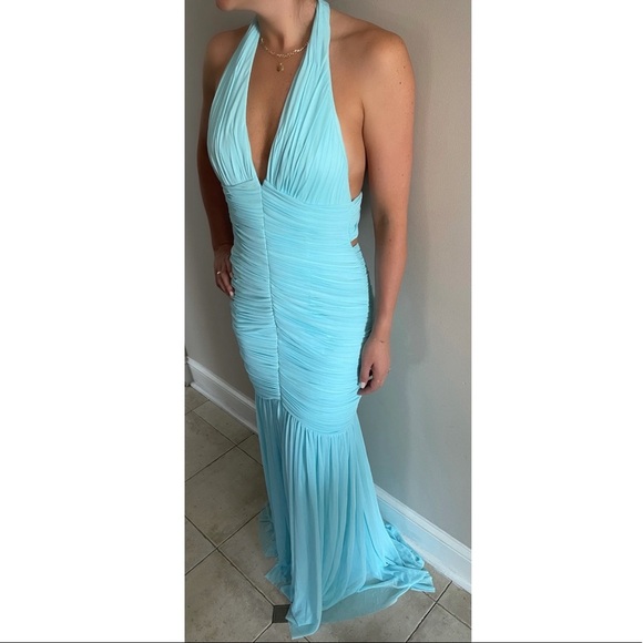 Jovani Evening Halter Gown Light Blue - Picture 3 of 4
